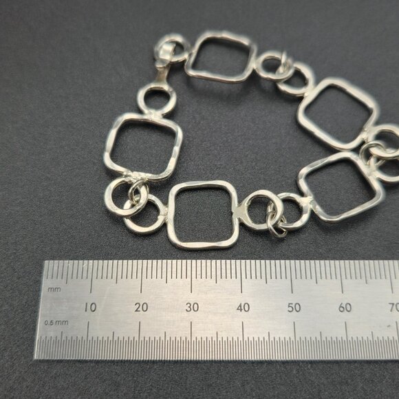 7 Inch Sterling Silver Squares And Circles Handmade Bracelet B912 - Picture 5 of 6